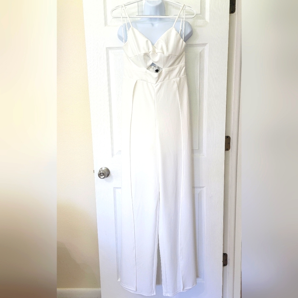 Lulus Instinctively Iconic Twist-Front Flyaway Wide Leg Jumpsuit Bridal Romper - Picture 4 of 5